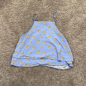 Blue polka dot crop top with yellow flowers